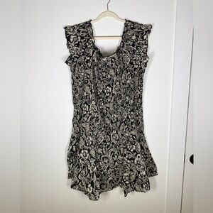 Mango Black & White Floral Paisley Smocked Mini Dress 3X